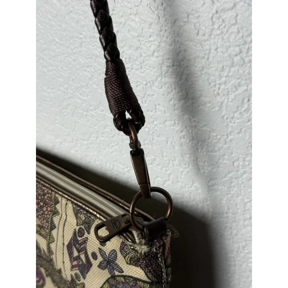 Sakroots Owl Floral Canvas Crossbody Bag Brown Braided Strap Small Boho Purse